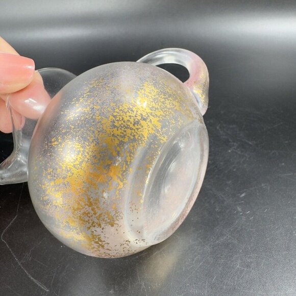 Mid Century Light Pink Glass Pitcher Carafe Miniature With Gold Flecks All Over - Picture 6 of 16